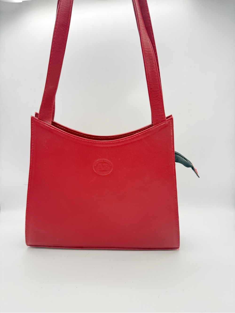 Red Leather Shoulder Bag Structured Zipper Closure